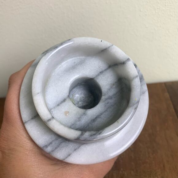 Vintage White Gray Veined Solid Marble Convertible Column Candle Holder Italy - Picture 3 of 6